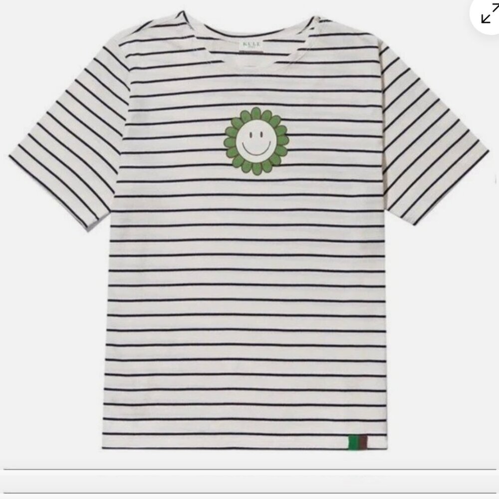 Kule Striped Tee with Printed Sunflower Graphic Organic Cotton  - {Small}